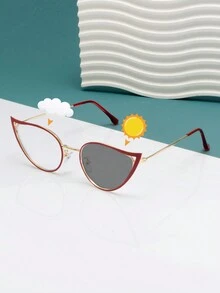 1 chiếc kính thời trang đổi màu mắt mèo cho nữ, gọng kim loại & tròng kính trong suốt, Y2K phù hợp cho bãi biển và du lịch cơ bản trang phục thu đông cho phụ nữ quần áo công sở quà tặng phụ kiện đi biển cho phụ nữ kính thời trang - Nhiều màu - Xem 8