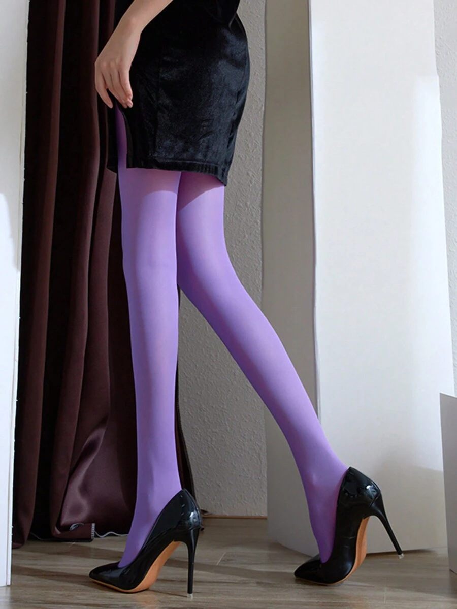 1 件春夏糖果色 120D 天鹅绒加厚耐磨天鹅绒连裤袜，彩色紧身裤 - 紫色 - 查看 1