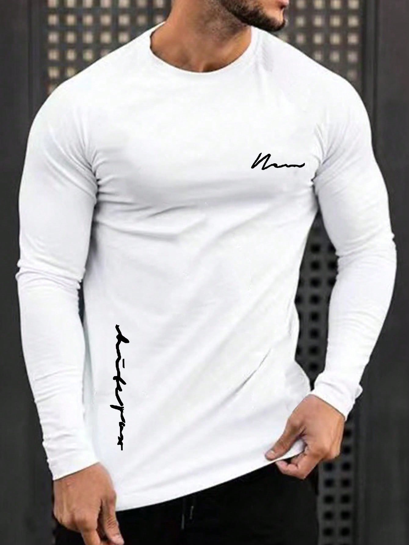 2025 Men's Casual Letter Print Round Neck Long Sleeve T-Shirt, Spring/Autumn