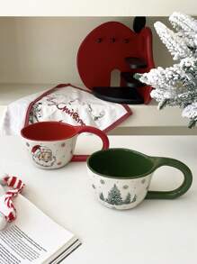 1 件 350ml 圣诞老人马克杯，圣诞树陶瓷杯，可爱圣诞树和圣诞老人陶瓷咖啡杯，圣诞礼物，节日礼物，适合圣诞节家庭聚会，晚餐，水杯，咖啡杯，早餐杯返校
