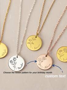 Spersonalizowany naszyjnik ze stali nierdzewnej Birthflower & Birthday Month Disc, elegancki naszyjnik łańcuszkowy na prezent dla kobiet, matek, dziewczyn, najlepszych przyjaciółek