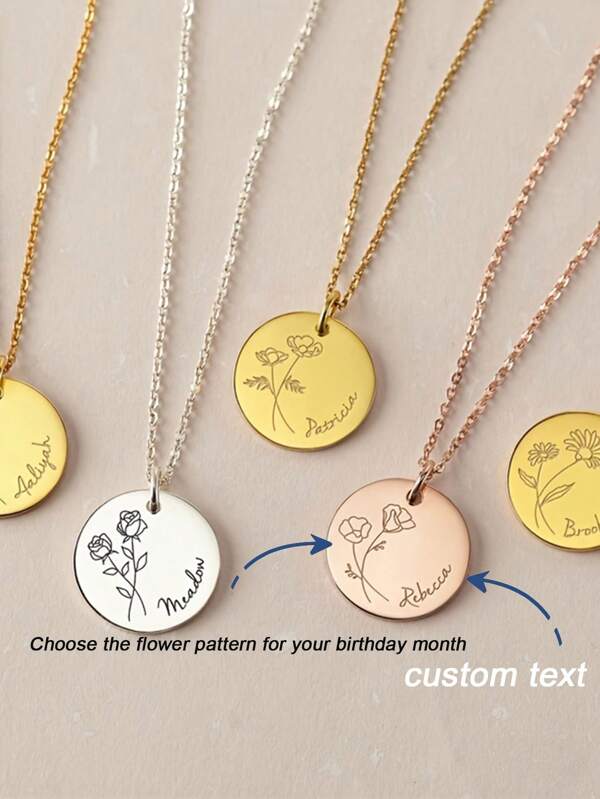 Colar com pingente de disco de flor de nascimento e mês de nascimento em aço inoxidável personalizado, colar de corrente elegante, presente para mulheres, mães, namoradas, melhores amigas