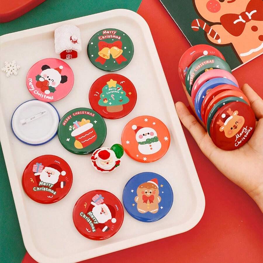 Bộ 16 huy hiệu Giáng sinh, huy hiệu nút kim loại chủ đề Tiên tròn, quà tặng tiệc tuần lộc ông già Noel người tuyết, trâm cài cổ áo trang trí không tích điện cho phụ kiện tiệc ngày lễ - Nhiều màu - Xem 1
