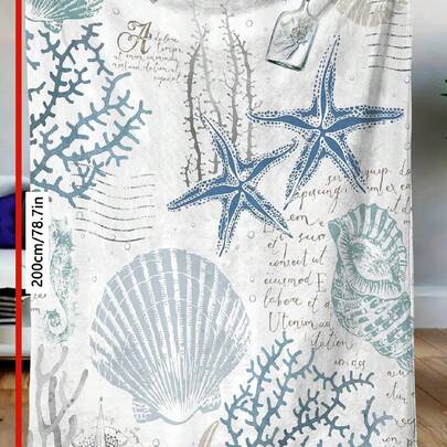 1pc Warm & Cozy Seashell & Starfish Flannel Blanket, Sporty Style, Insulating, Stain Resistant, Perfect Gift For Holidays, Birthdays And Special Occasions