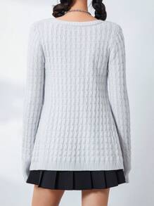 Women's Vintage Cable Knit Sweater Y2k Casual Long Sleeve Square Neck Button Down Solid Color Loose Pullover Jumpers Knitted Tops Retro Y2K Fairy Grunge Knitwear Aesthetic Clothes 2000s Streetwear - Màu Xám nhạt - Xem 9