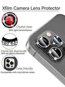 3 buah Pelindung Lensa Logam, Kompatibel dengan iPhone 16/15/14/13/11/12 Pro Max, Pelindung Lensa Kamera Mini, Cocok untuk 11/14 Pro Max, Hadiah Ulang Tahun/Untuk Keluarga & Teman, Kristal Mengkilap, Pelindung Lensa, Aksesori Ponsel, Tahan Air, Tahan Guncangan, Anti Gores, Anti Sidik Jari, Perlindungan Menyeluruh - Hitam - View 6