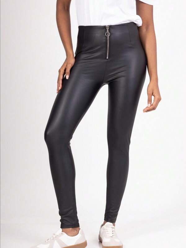 Hochtragbare, beschichtete PU-Leder-Optik Damenhosen für Herbst/Winter