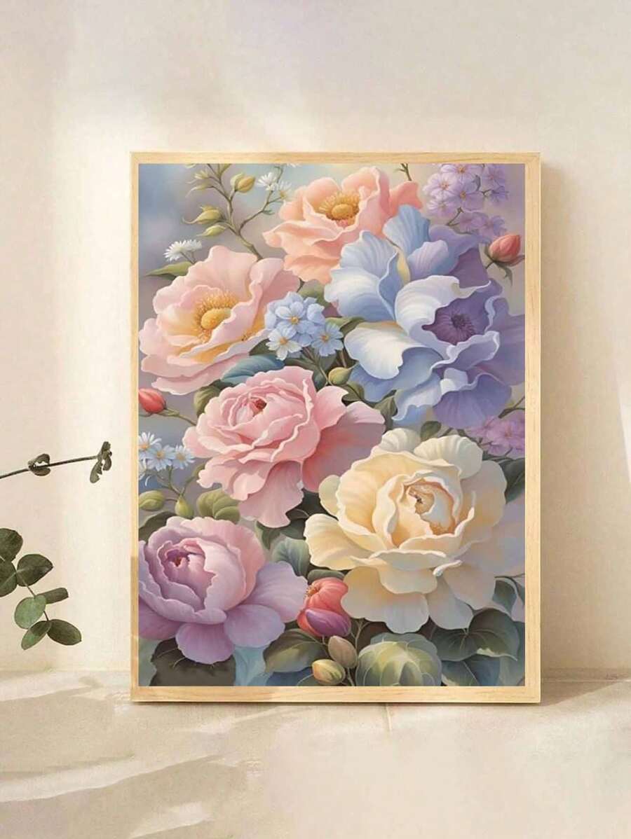 5D DIY 钻石画套装、圣诞花卉、全钻圆形钻石十字绣套装、家居装饰、礼物 - 彩色 - 查看 1
