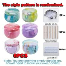 Juego de 46 piezas para hacer velas - Latas de metal con patrones de 2.5 Oz con tapas, incluye 6 recipientes vacíos, mechas, soportes de mechas - Ideal para manualidades DIY, almacenamiento de artículos pequeños, regalo perfecto para entusiastas de la fabricación de velas para , Pascua, Navidad, Halloween, Día de San Valentín