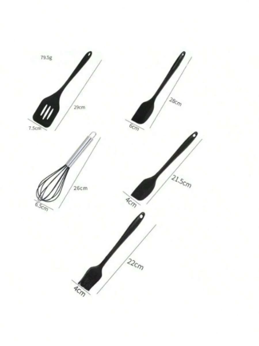 5 Piece Silicone Kitchen Kit Spoon Spatula Fue Small Spatula Brush - 套件2 黑色+粉紅色 - 查看 1