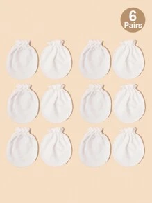6双纯白色新生儿手套全指手套适合所有季节柔软舒适孕妇婴儿用品 - 純色-白色 - 查看 5