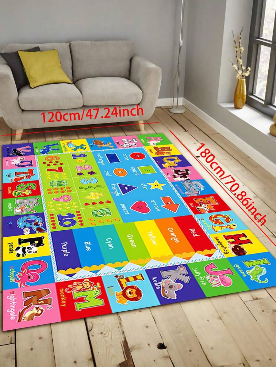 1pc Interesting Education Area Rug For Living Room, Bedroom, Playroom, Nursery Classroom With Letters, Numbers, Shapes Printed Children's Educational & Fun Play Area Rug For Boys And Girls ,Room Decor