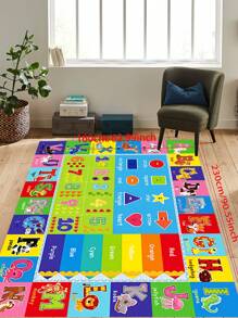 1pc Interesting Education Area Rug For Living Room, Bedroom, Playroom, Nursery Classroom With Letters, Numbers, Shapes Printed Children's Educational & Fun Play Area Rug For Boys And Girls ,Room Decor