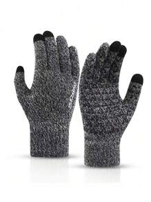 1 双冬季针织触屏保暖防风手套，男女皆宜，黑色手套，冬季暖手器 - 黑色 - 查看 7