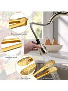 1/3/6 Piece Stainless Steel Serving Tongs Three Sizes, Gold Tongs For Serving Food, Serving Utensils Cooking Tongs For Buffet, Appetizer, Dessert, Parties,Outdoor Barbecue - Gold - View 4