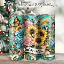 1 件 20 盎司不锈钢直水杯保温水杯，便携式时尚精美花朵图案水杯，可重复使用，保温水杯，多用途户外饮具，适用于家庭、办公室、健身、旅行、健身便携式水杯，母亲节礼物、生日礼物、节日礼物的最佳选择， - 彩色 - 查看 8