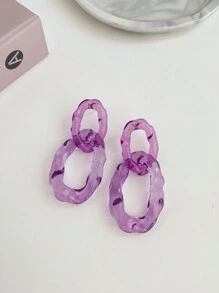 1 对时尚波浪椭圆形链式吊坠耳环 - 金黃色 - 查看 8