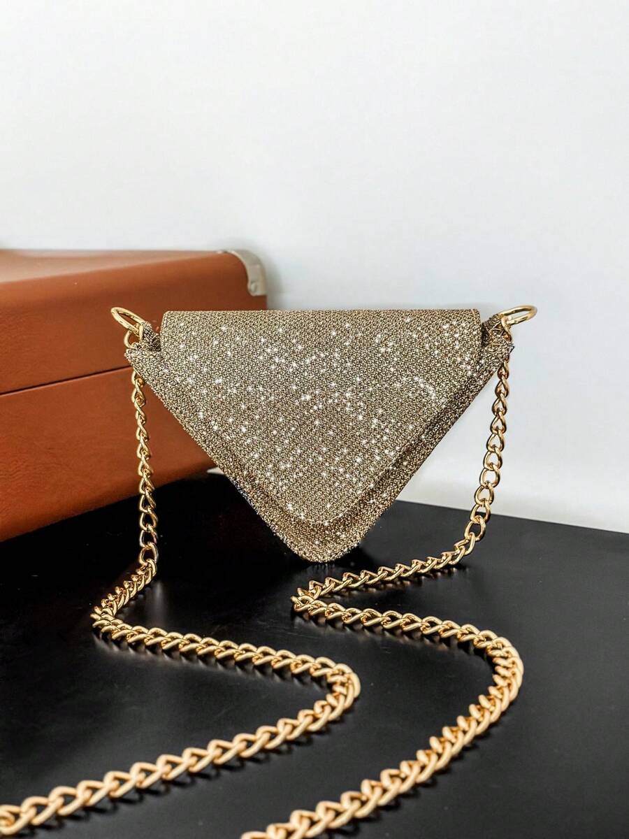 Bolsa Feminina Transversal Pequena Festa Noite Glitter Triangulo Geométrica Tendencia