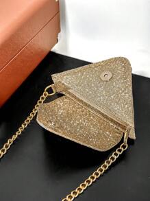 Bolsa Feminina Transversal Pequena Festa Noite Glitter Triangulo Geométrica Tendencia - Dourado - Visão 4