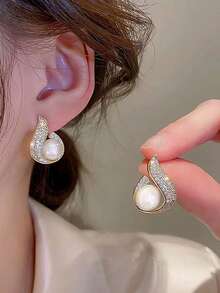 Bộ 5 đôi hoa tai ngọc trai giả hình học độc đáo có nơ thủy tinh khảm hình ngọn lửa, phụ kiện tinh tế dành cho phụ nữ, quà tặng tiệc/ngày lễ - Vàng - Xem 11