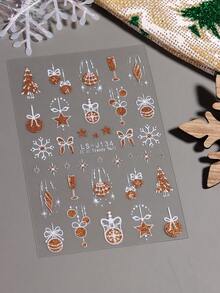 2pcs 3D White Gold Glitter Reflective Christmas Nail Art Stickers Gold Elk Bells Snowflake Lanterns Nail Sliders Stripe Manicure Decor Wraps - Multicolor - View 4