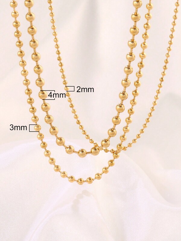 1pc Stainless Steel Beads Chain Necklace For Women Fashion Gold Color Round Ball Necklaces Men Jewelry