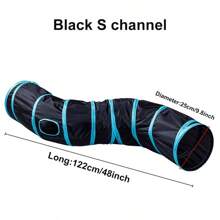 室内猫咪互动猫隧道，兔子隧道玩具，宠物玩具猫咪玩耍隧道，适用于小猫、兔子、小狗、皱纹弹出式黑色 47 英寸 S 形，优质三向猫隧道，可折叠室内猫隧道，三向，便携式游戏管带窥视孔，非常适合小猫、兔子和小型宠物，有趣的互动玩具，适合玩耍。锻炼 - 黑色 - 查看 7