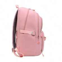 Women's Waterproof Nylon School Backpack With Anti-Theft Pouch On Backpack Back - 淺粉色 - 查看 4