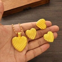 1 套阿拉伯厄立特里亚心形金色首饰套装中东迪拜吊坠项链戒指耳环，非洲新娘婚礼派对配饰，节日礼物 - A - 查看 9