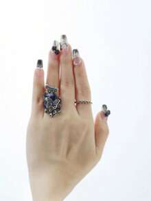 2 chiếc nhẫn xếp chồng tinh tế - Bộ cô dâu đính đá Zirconia màu nước khảm, tùy chọn màu tím/xanh lam, hoàn hảo cho trang phục hàng ngày và trang trí Halloween, phụ kiện thanh lịch cho phụ nữ - Nhiều màu - Xem 3