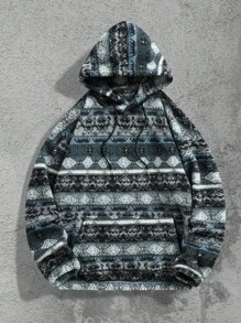 Sudadera con capucha de felpa con estampado de tótem para hombre - Agua verde azul - Ver 3