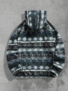 Sudadera con capucha de felpa con estampado de tótem para hombre - Agua verde azul - Ver 4