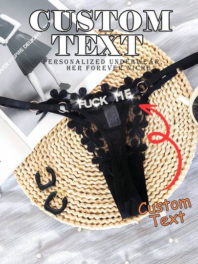 Accesorios de letra de metal personalizada Tanga, Bragas de cintura ajustable con espalda de encaje y flores transparentes, Bragas de encaje con letra de cristal personalizada de tiro bajo, Tanga de encaje sexy personalizado con nombre adorable, contratado, divertido, personalizado, único, personalizado, regalos ideales para él, regalos ideales para ella, novio, novia, familia, amigos, ella, lencería y disfraces sexy personalizados para mujeres, chic casual de calle, lencería nupcial