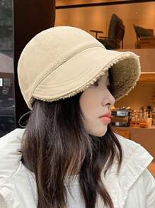 1pc Versatile Thickened Sherpa Thermal Lined Warm Upgraded Short Brim Hat, Minimalist Classic Style Suitable For Various Face Shapes, For Home, Outdoor, Cycling, Sports, Gathering Winter Fall - Multicolor - View 15