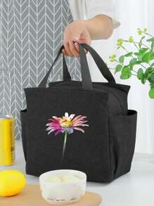 1 件便携式涤纶午餐袋，可爱卡通酷图案大容量食品储存袋，适合野餐，返回学校午餐套装，学校用品，午餐盒袋，家庭必需品，返回学校用品，女士保温袋，学校用品 - 黑色 - 查看 8