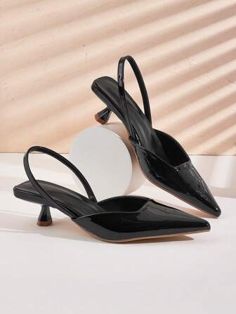 女士亮面漆皮小猫跟鞋，优雅尖头高跟鞋，时尚踝带高跟鞋，正式场合及婚礼派对鞋