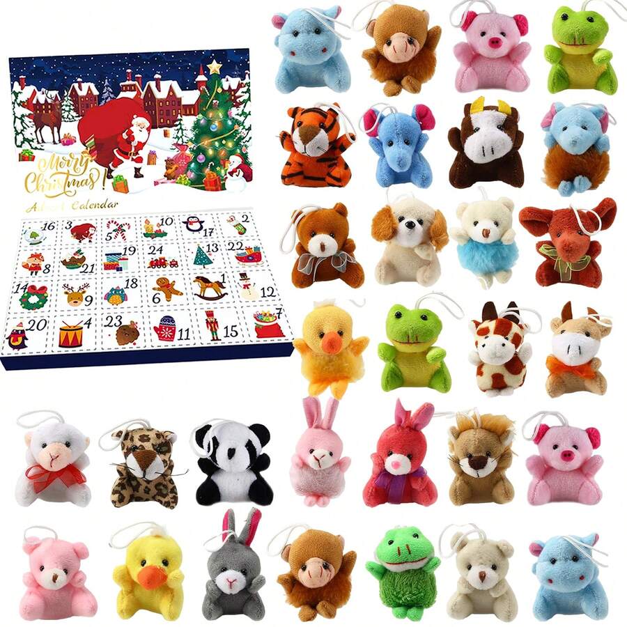 Lịch Giáng sinh 2024 kèm thú nhồi bông hình động vật nhỏ, Lịch đếm ngược Giáng sinh, Đồ chơi nhồi tất, Quà tặng tiệc, Túi quà Giáng sinh, Phần thưởng lớp học, Giải thưởng lễ hội (Màu sắc và kiểu dáng ngẫu nhiên) - Giáng sinh - Xem 1