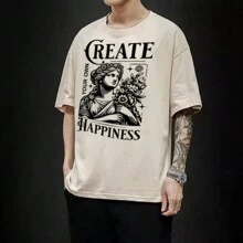 T-Shirt "Create Happiness" T-Shirt - 卡其色 - 查看 1