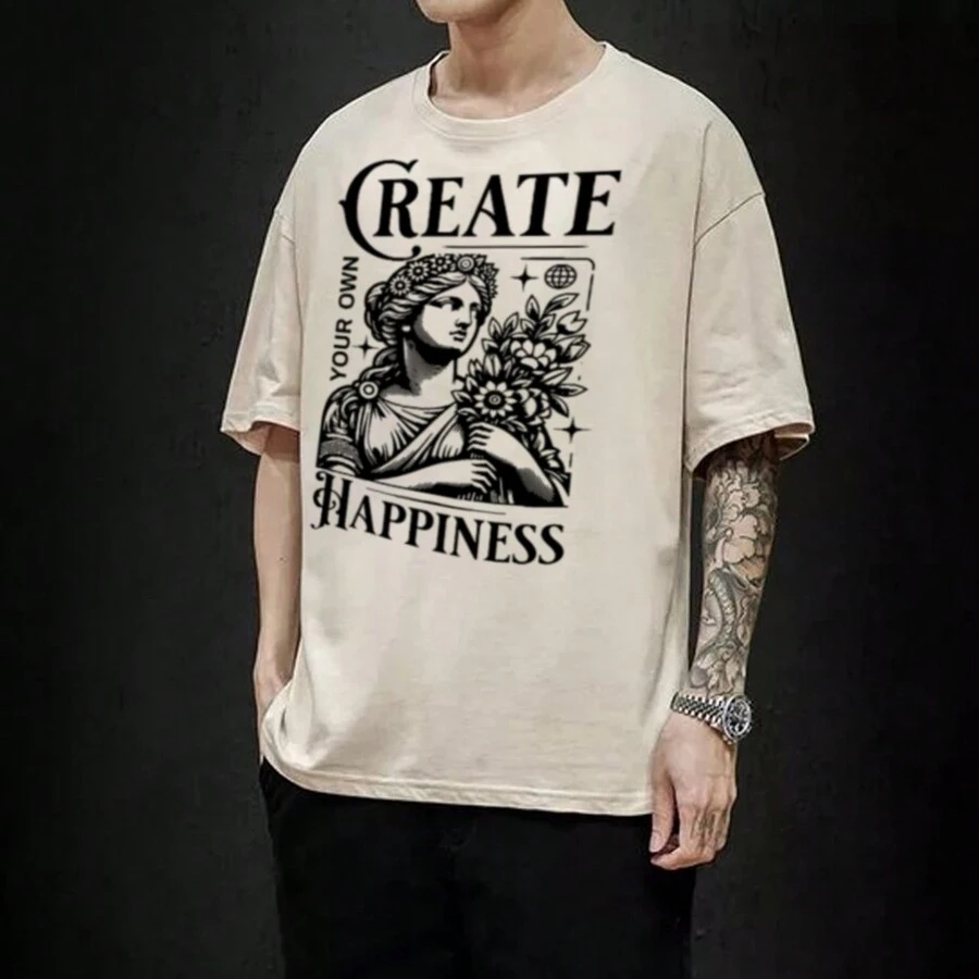 T-Shirt "Create Happiness" T-Shirt - 卡其色 - 查看 1