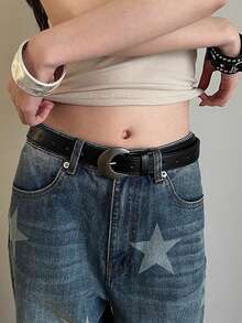 1 条装休闲优雅复古 PU（聚氨酯）女士腰带，韩式时尚高端新月设计连衣裙腰带，简约时尚女士修身腰带 - 黑色Y551-1. - 查看 7