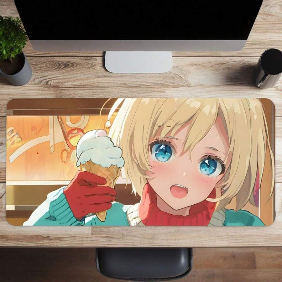 1 件甜美动漫女孩抱着冰淇淋游戏鼠标垫大号游戏鼠标垫多尺寸键盘桌垫橡胶防滑办公桌配件键盘桌垫适用于学校家庭礼物送给朋友家人 - 多色 - 查看 1