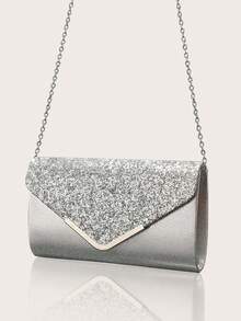 Túi buổi tối lấp lánh 4 món cho nữ Túi cầm tay buổi tối đính đá Rhinestone Kẹp tai đính đá Rhinestone Vòng tay choker cô dâu Vòng tay lấp lánh lấp lánh Ví cầm tay lấp lánh - Bạc - Xem 2