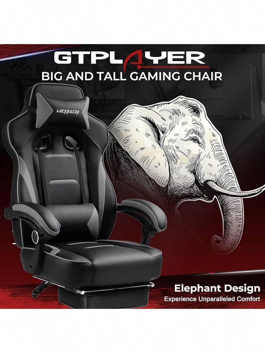 GTPLAYER Gaming Chair With Footrest, Big And Tall Game Chair 350lb