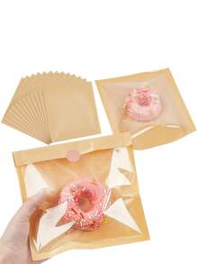 12/15/18/20件带窗口面包袋甜点袋，防油热封牛皮纸，适用于甜甜圈、烘焙小吃、三明治、吐司面包饼干等烘焙食品包装 - 彩色 - 查看 1