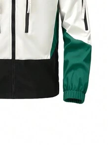 1set Men Colorblock Slim Spring/Autumn Casual Sports Tracksuit With Zippered Jacket And Trousers, 2pcs