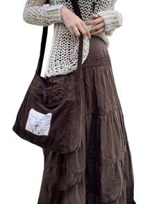Women Long Skirt, Vintage Elegant Solid Pleated Fall Swing Skirt For Casual Daily - 深棕色 - 查看 5