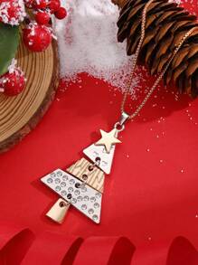 1pc Christmas Tree Pendant Necklace, Fashion Jewelry For Women, Party & Holiday Accessory