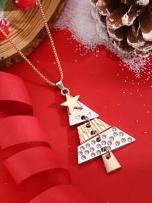 1pc Christmas Tree Pendant Necklace, Fashion Jewelry For Women, Party & Holiday Accessory