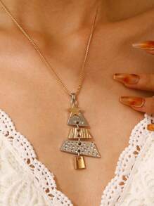 1pc Christmas Tree Pendant Necklace, Fashion Jewelry For Women, Party & Holiday Accessory