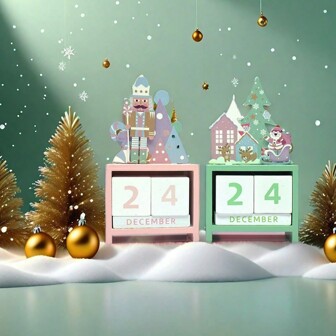 1件装圣诞倒计时日历，木质圣诞装饰日历，桌面摆件，圣诞礼物，木质办公桌面摆件，圣诞家居装饰，生日圣诞装饰，房间装饰，冬季圣诞装饰，家居圣诞礼物，圣诞装饰